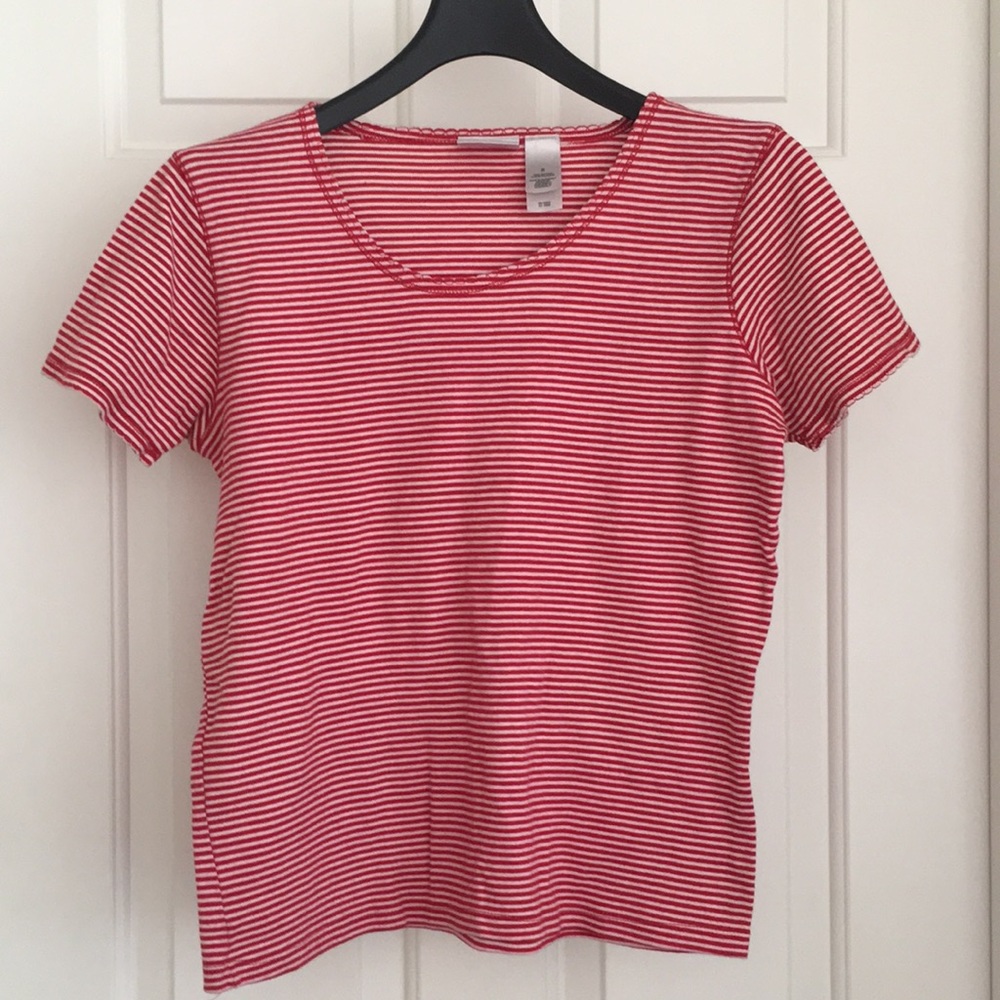 Villager Sport Top Small Red White Stripes Tee Short Sleeves T-Shirt